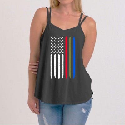 Thin Blue Red Green Line American Flag Police Military Fire Gift Women's Strappy Tank