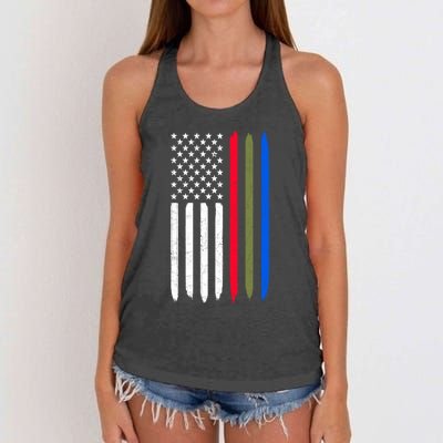 Thin Blue Red Green Line American Flag Police Military Fire Gift Women's Knotted Racerback Tank