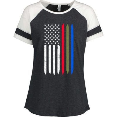 Thin Blue Red Green Line American Flag Police Military Fire Gift Enza Ladies Jersey Colorblock Tee