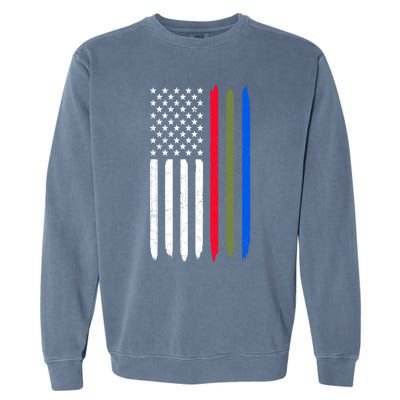 Thin Blue Red Green Line American Flag Police Military Fire Gift Garment-Dyed Sweatshirt