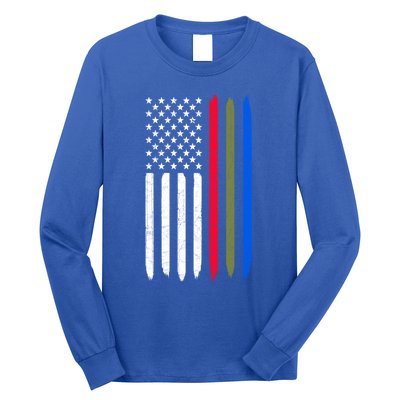 Thin Blue Red Green Line American Flag Police Military Fire Gift Long Sleeve Shirt