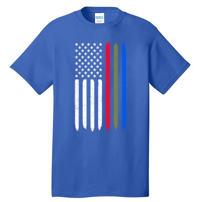 Thin Blue Red Green Line American Flag Police Military Fire Gift Tall T-Shirt