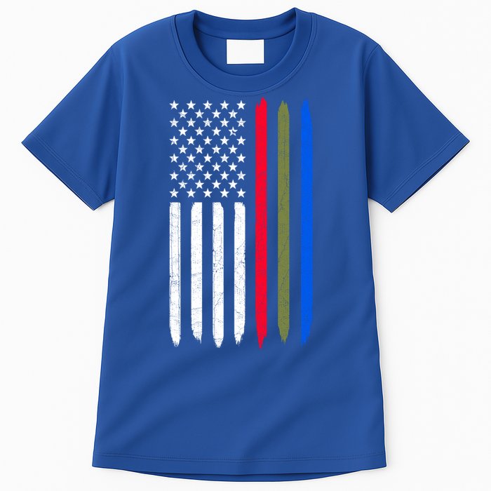 Thin Blue Red Green Line American Flag Police Military Fire Gift Tall T-Shirt