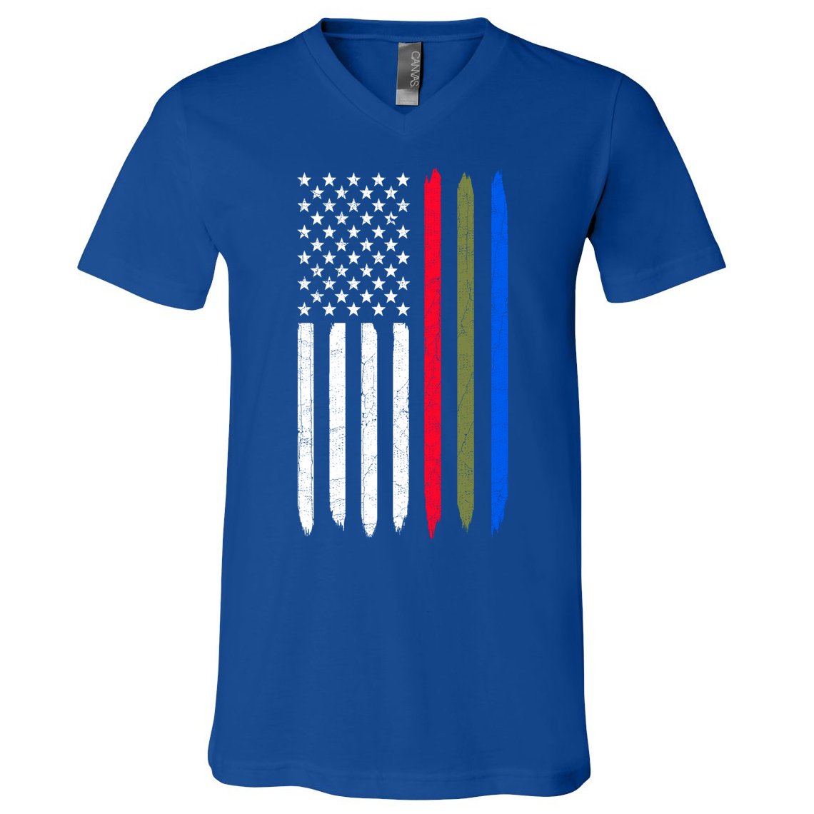Thin Blue Red Green Line American Flag Police Military Fire Gift V-Neck T-Shirt