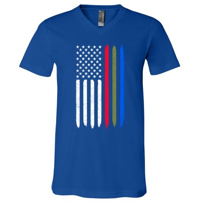 Thin Blue Red Green Line American Flag Police Military Fire Gift V-Neck T-Shirt