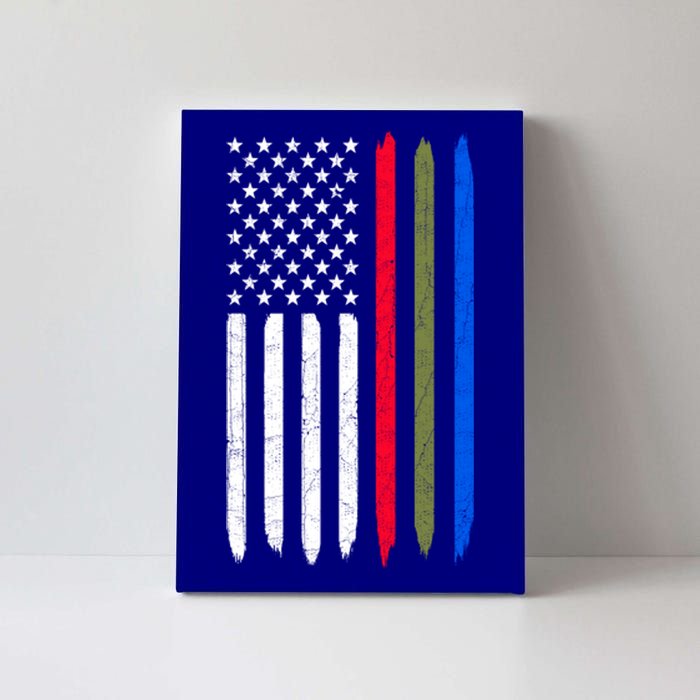 Thin Blue Red Green Line American Flag Police Military Fire Gift Canvas