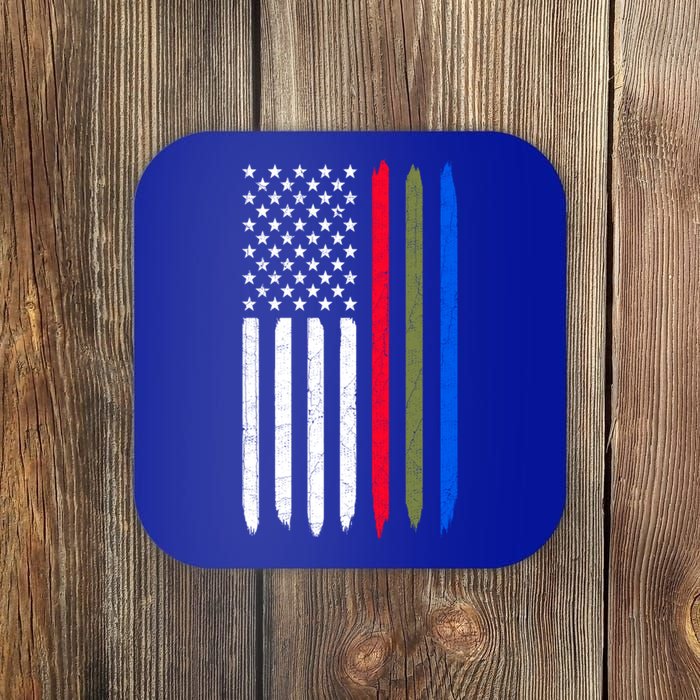 Thin Blue Red Green Line American Flag Police Military Fire Gift Coaster