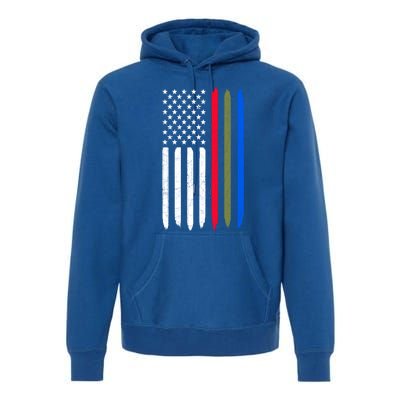 Thin Blue Red Green Line American Flag Police Military Fire Gift Premium Hoodie