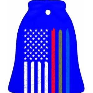 Thin Blue Red Green Line American Flag Police Military Fire Gift Ceramic Bell Ornament