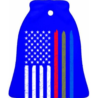 Thin Blue Red Green Line American Flag Police Military Fire Gift Ceramic Bell Ornament