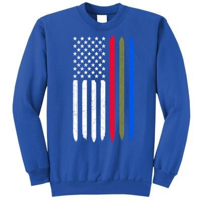 Thin Blue Red Green Line American Flag Police Military Fire Gift Tall Sweatshirt