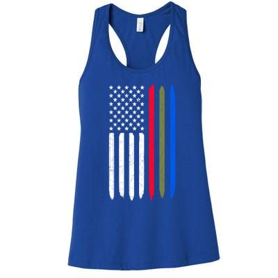 Thin Blue Red Green Line American Flag Police Military Fire Gift Women's Racerback Tank