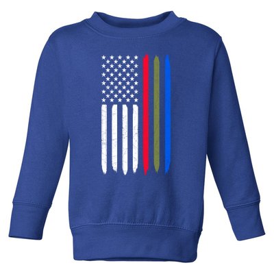 Thin Blue Red Green Line American Flag Police Military Fire Gift Toddler Sweatshirt