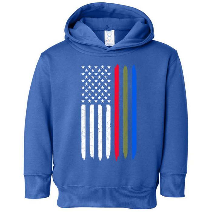 Thin Blue Red Green Line American Flag Police Military Fire Gift Toddler Hoodie