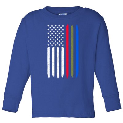 Thin Blue Red Green Line American Flag Police Military Fire Gift Toddler Long Sleeve Shirt