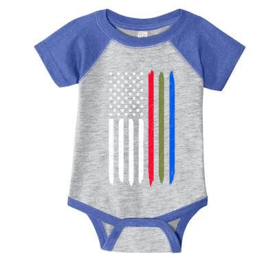 Thin Blue Red Green Line American Flag Police Military Fire Gift Infant Baby Jersey Bodysuit