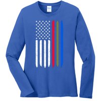 Thin Blue Red Green Line American Flag Police Military Fire Gift Ladies Long Sleeve Shirt