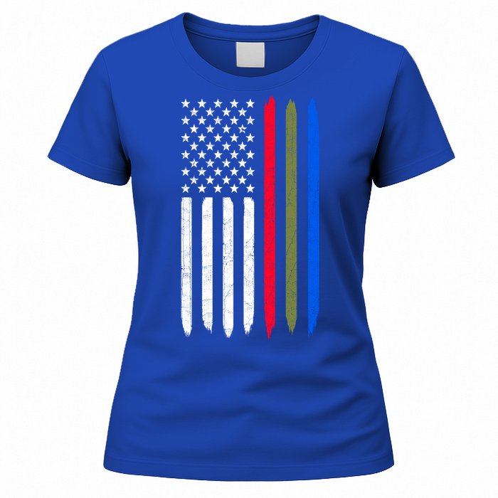 Thin Blue Red Green Line American Flag Police Military Fire Gift Women's T-Shirt