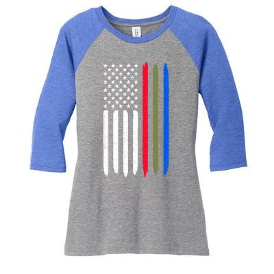 Thin Blue Red Green Line American Flag Police Military Fire Gift Women's Tri-Blend 3/4-Sleeve Raglan Shirt