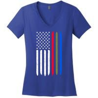 Thin Blue Red Green Line American Flag Police Military Fire Gift Women's V-Neck T-Shirt