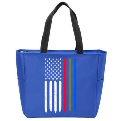 Thin Blue Red Green Line American Flag Police Military Fire Gift Zip Tote Bag