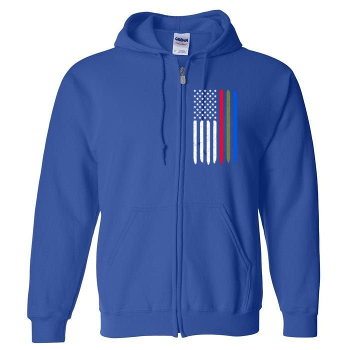 Thin Blue Red Green Line American Flag Police Military Fire Gift Full Zip Hoodie