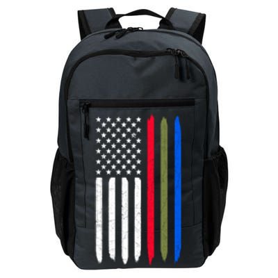 Thin Blue Red Green Line American Flag Police Military Fire Gift Daily Commute Backpack