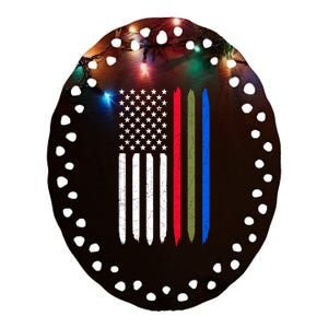 Thin Blue Red Green Line American Flag Police Military Fire Gift Ceramic Oval Ornament