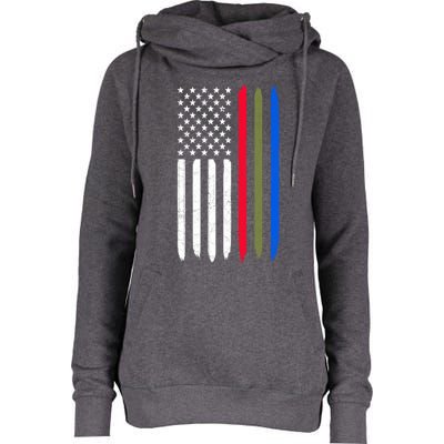 Thin Blue Red Green Line American Flag Police Military Fire Gift Womens Funnel Neck Pullover Hood