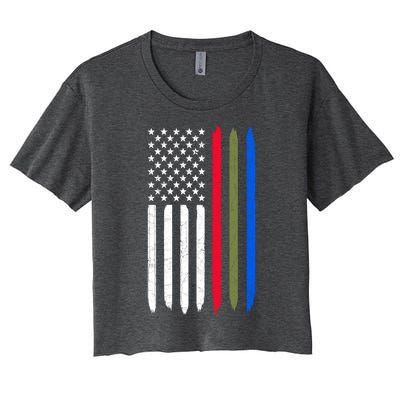 Thin Blue Red Green Line American Flag Police Military Fire Gift Women's Crop Top Tee