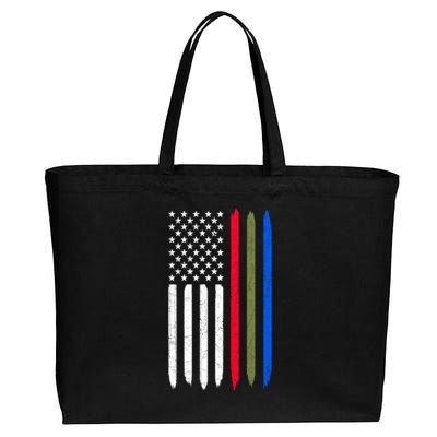 Thin Blue Red Green Line American Flag Police Military Fire Gift Cotton Canvas Jumbo Tote