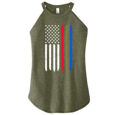 Thin Blue Red Green Line American Flag Police Military Fire Gift Women's Perfect Tri Rocker Tank