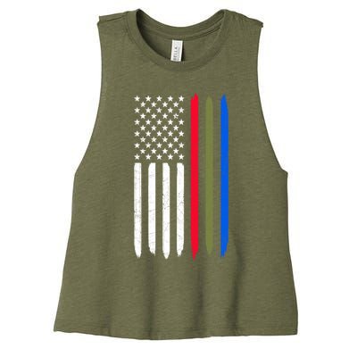 Thin Blue Red Green Line American Flag Police Military Fire Gift Women's Racerback Cropped Tank