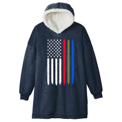 Thin Blue Red Green Line American Flag Police Military Fire Gift Hooded Wearable Blanket