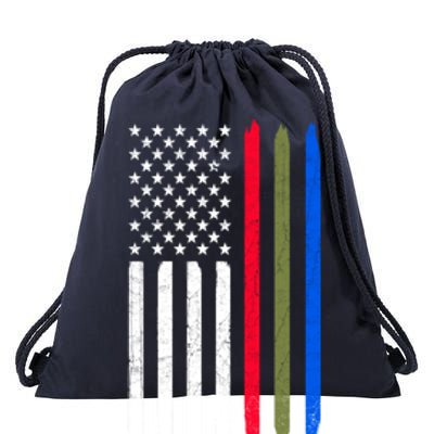 Thin Blue Red Green Line American Flag Police Military Fire Gift Drawstring Bag