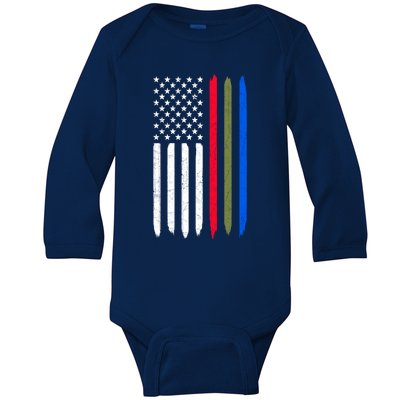 Thin Blue Red Green Line American Flag Police Military Fire Gift Baby Long Sleeve Bodysuit