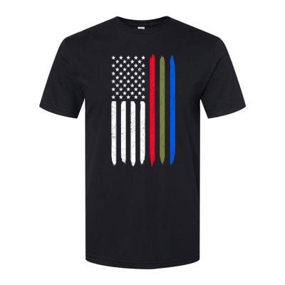 Thin Blue Red Green Line American Flag Police Military Fire Gift Softstyle CVC T-Shirt