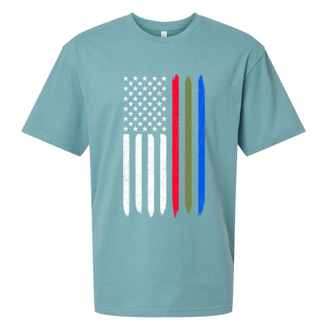 Thin Blue Red Green Line American Flag Police Military Fire Gift Sueded Cloud Jersey T-Shirt