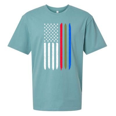 Thin Blue Red Green Line American Flag Police Military Fire Gift Sueded Cloud Jersey T-Shirt