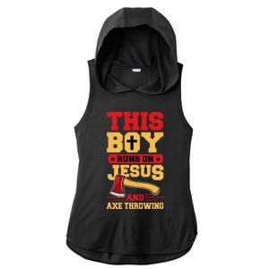 This Boy Runs On Jesus And Axe Throwing Ladies PosiCharge Tri-Blend Wicking Draft Hoodie Tank