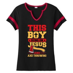 This Boy Runs On Jesus And Axe Throwing Ladies Halftime Notch Neck Tee