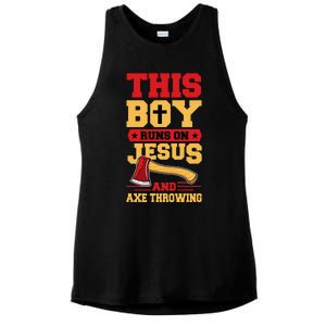 This Boy Runs On Jesus And Axe Throwing Ladies PosiCharge Tri-Blend Wicking Tank