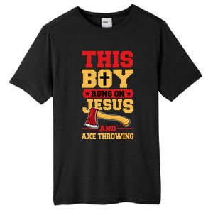 This Boy Runs On Jesus And Axe Throwing Tall Fusion ChromaSoft Performance T-Shirt