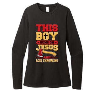 This Boy Runs On Jesus And Axe Throwing Womens CVC Long Sleeve Shirt