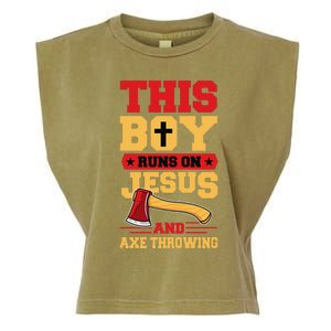 This Boy Runs On Jesus And Axe Throwing Garment-Dyed Women's Muscle Tee