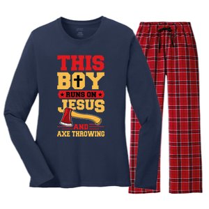 This Boy Runs On Jesus And Axe Throwing Women's Long Sleeve Flannel Pajama Set 