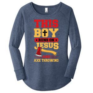 This Boy Runs On Jesus And Axe Throwing Women's Perfect Tri Tunic Long Sleeve Shirt