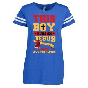 This Boy Runs On Jesus And Axe Throwing Enza Ladies Jersey Football T-Shirt