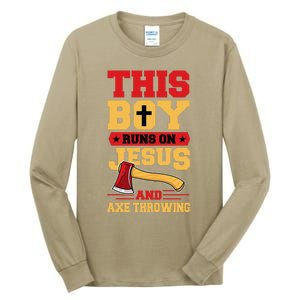 This Boy Runs On Jesus And Axe Throwing Tall Long Sleeve T-Shirt