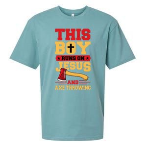 This Boy Runs On Jesus And Axe Throwing Sueded Cloud Jersey T-Shirt